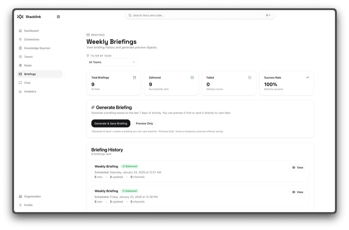 Weekly Briefings - Stay up to date automatically